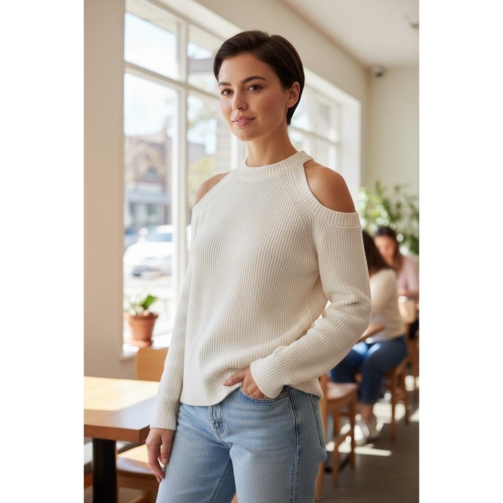Rag & Bone Jean white Knit Sweater V Neck Pullover Womens Medium